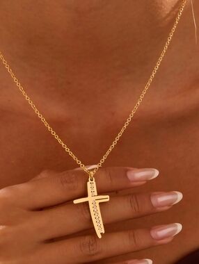 Dainty Gold Cross Pendant Necklace for Women